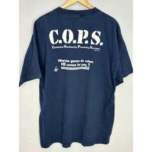 AAA Jesus Bible Verse Shirt Mens Navy Blue C.O.P.S. Graphic Crewneck 2XL Vintage